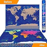 Scratch-Off World Map Poster – Premium Print Christmas Gift for Adventure Travelers | U.S. States and Country Flags, Vibrant Colors & Clean Details | Preserve Your Memories from Around the Globe