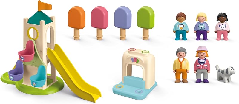 71703 Junior : Aire de Jeux avec Toboggan géant - Comprenant Un Stand de Glace, Un Toboggan et Une Grande Roue - Jouet fabriqué à partir de matière d'origine végétale - Dès 12 Mois