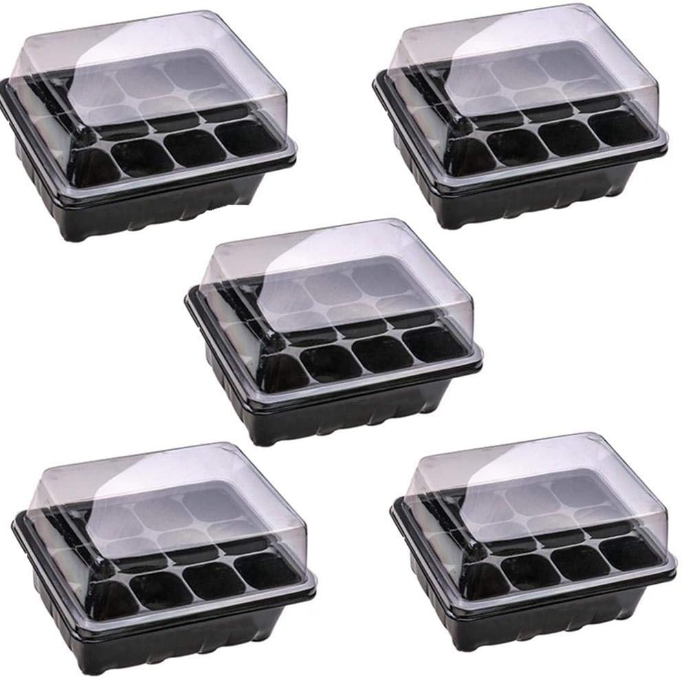 TableRe 5 Pcs 36 Cells Seed Starter Pots with Humidity Dome and Base, Plant Flower Grow Starting Germination Kit, Seedling Starter Trays - Black