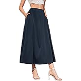 Womens Flowy Maxi Skirt Summer Elastic High Waist Long Skirts Casual A-Line Skirt with Pockets