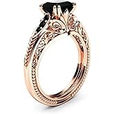 925 Sterling Silver Shiny Full Diamond Black Gemstone Ring Cubic Zirconia Rings CZ Diamond Ring Eternity Engagement Wedding Band Ring for Women (Golden, US Code 9)