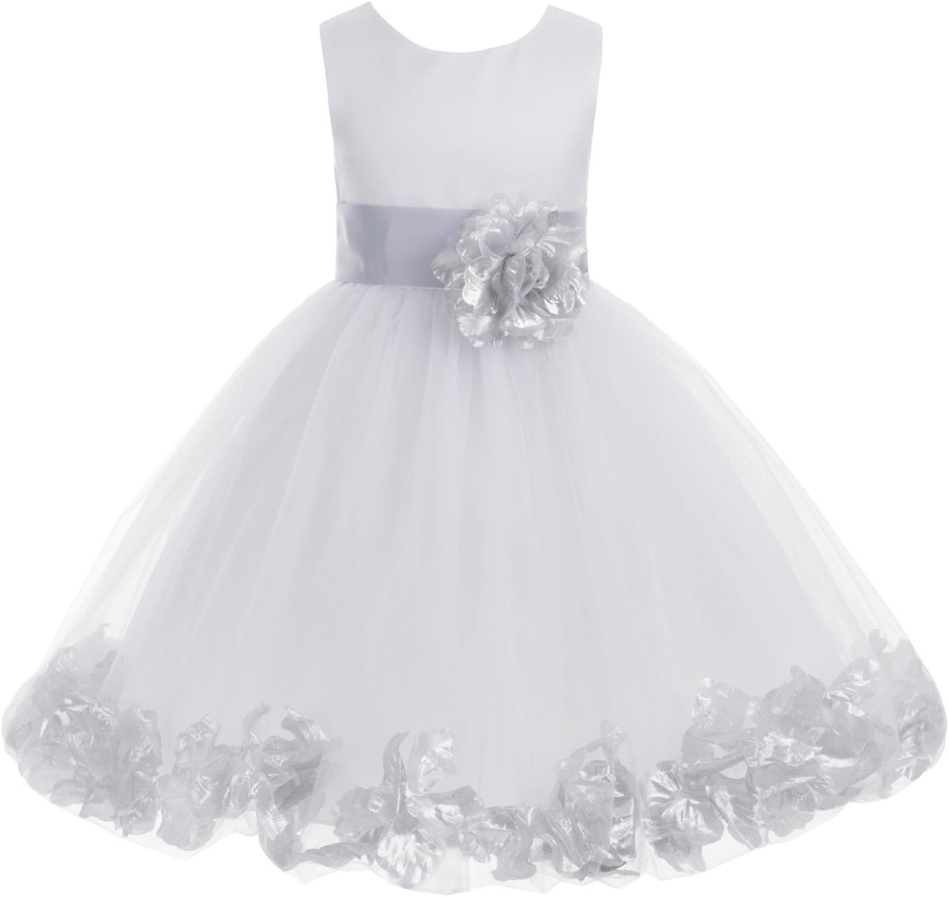 White Tulle Rose Floral Petals Flower Girl Dress Girls Party Dresses 302S