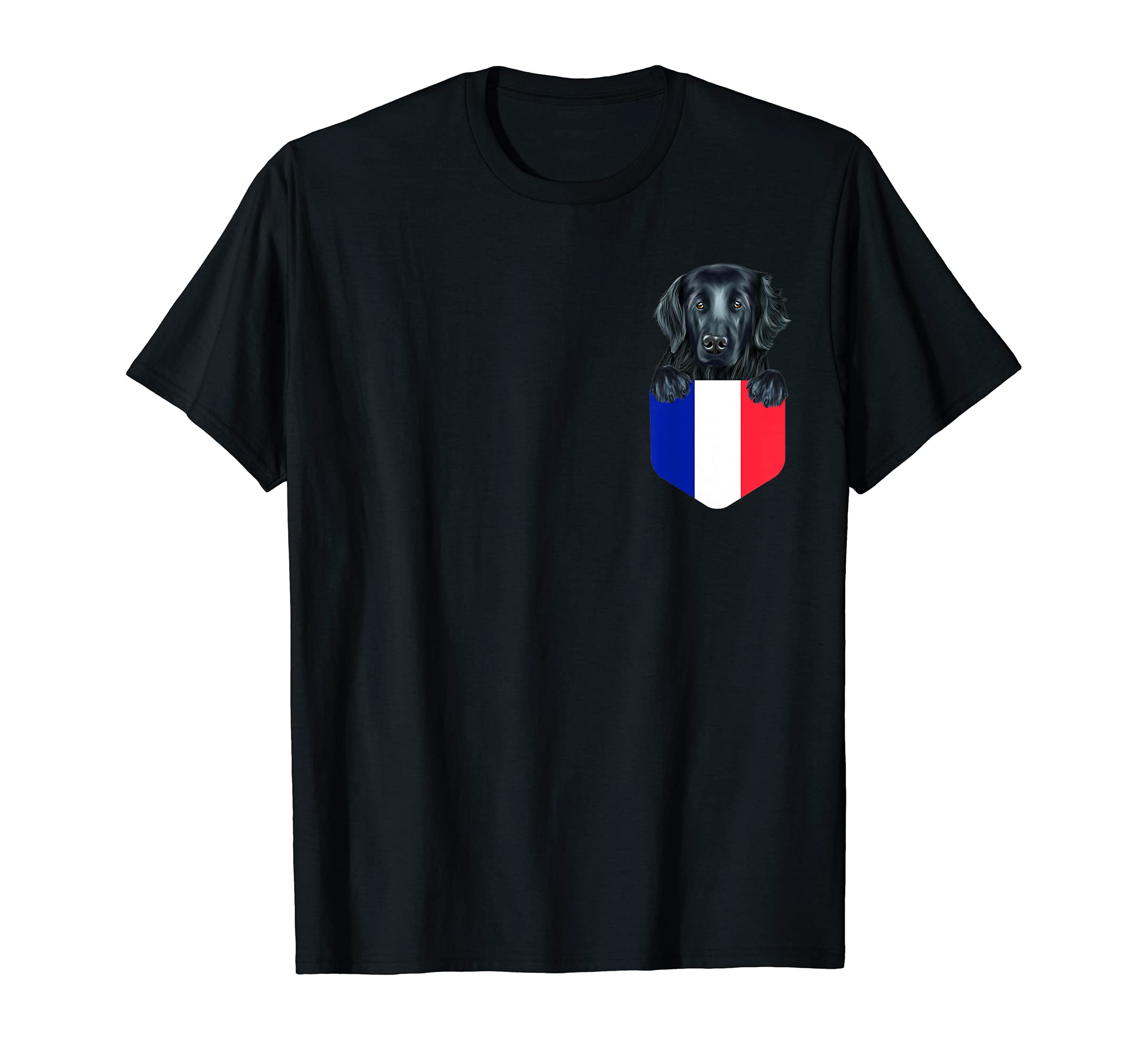 France Flag Flat-Coated Retriever Dog In Pocket T-Shirt