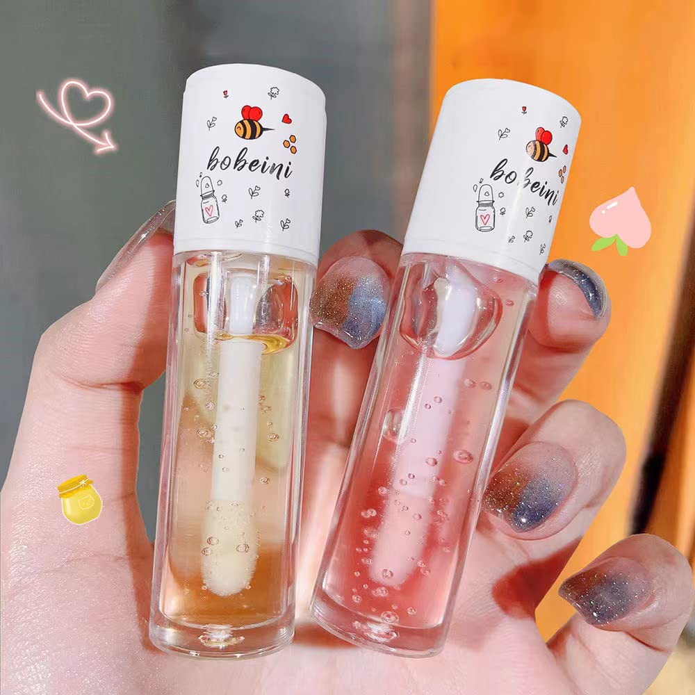3Pcs Plumping Lip Oil Set,Pakivs Moisturizing Clear Lip Gloss Natural Lip Plumper and Lip Care Serum Honey Lip Care Oil Lip Mask Hydrating & Reduce Fine Lines