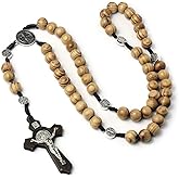Wooden Rosary Necklace for Women Catholic Rosary Beads with Cross Pendant Prayer Jewelry Religious Gifts for Travel and Daily Faith