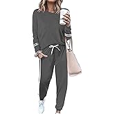KBKBSN Women 2 Piece Outfits Crew Neck Striped Long Sleeve Casual Sweatsuit Lounge Set Tracksuits Pajama Pullover with Pocket