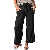 TARSE Women Linen Wide Leg Pants Casual Loose Drawstring Summer Beach Travel Vacation Palazzo Pants with Pockets