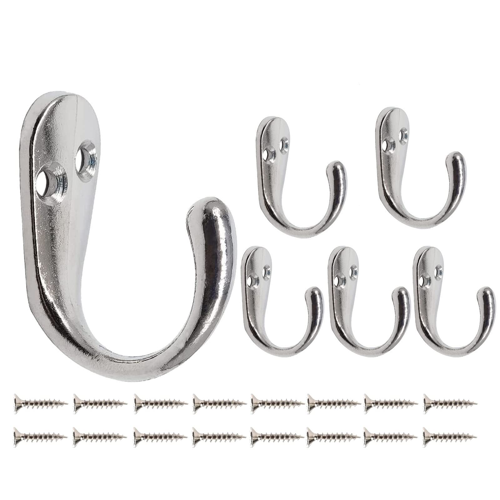 Beilala Silver Coat Hooks, 6 Pack Chrome Door Hooks Heavy Duty Single Vintage Hook with Screws for Hanging Clothes Robe Towel Hat Key Bag Cup โ image 1