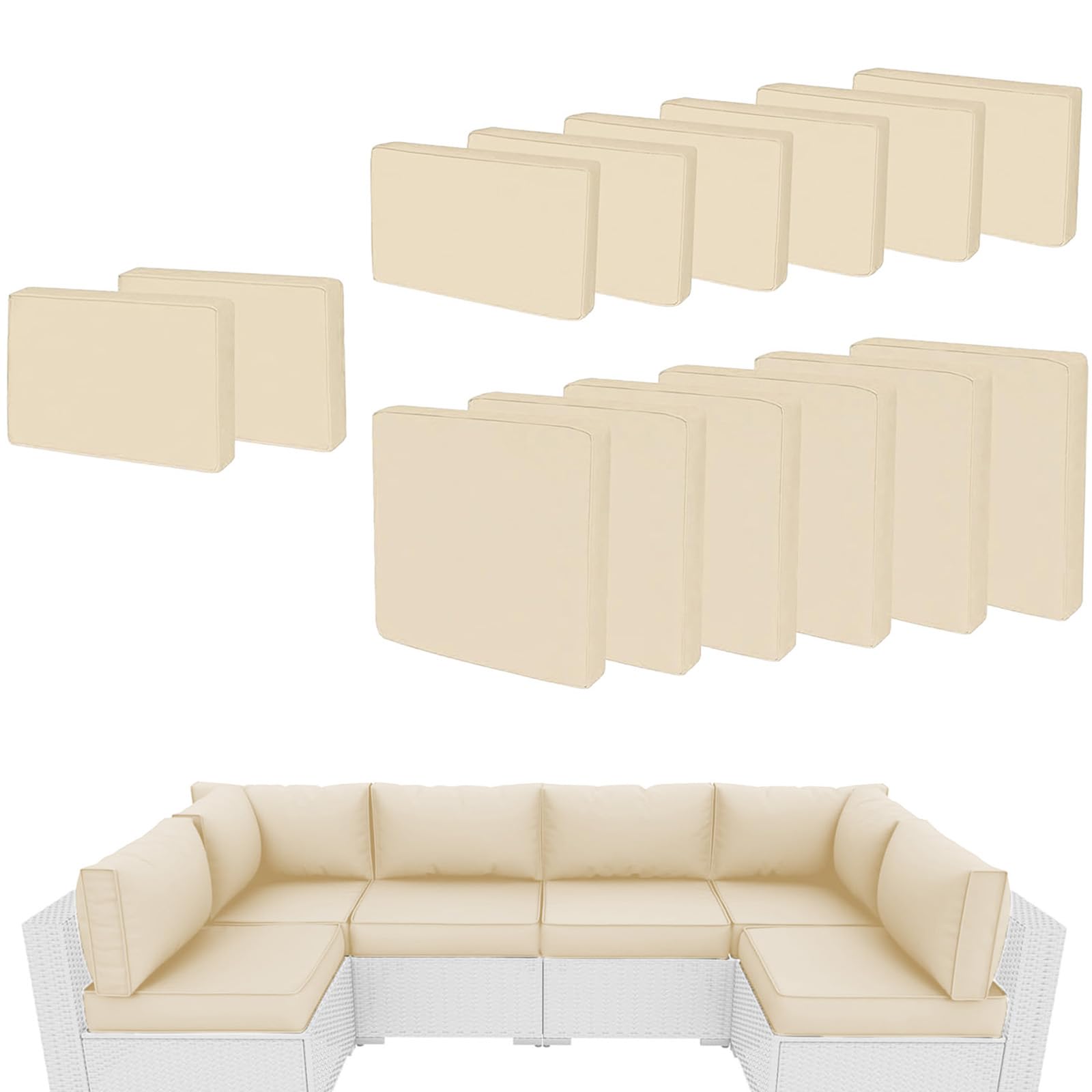 Photo 1 of PROHIKER Patio Cushion Cover Replacement 14 Pack Outdoor Sofa Cushion and Pillow Covers Only with Zipper for 7-Piece Outdoor Patio Furniture Conversation Set (Beige)