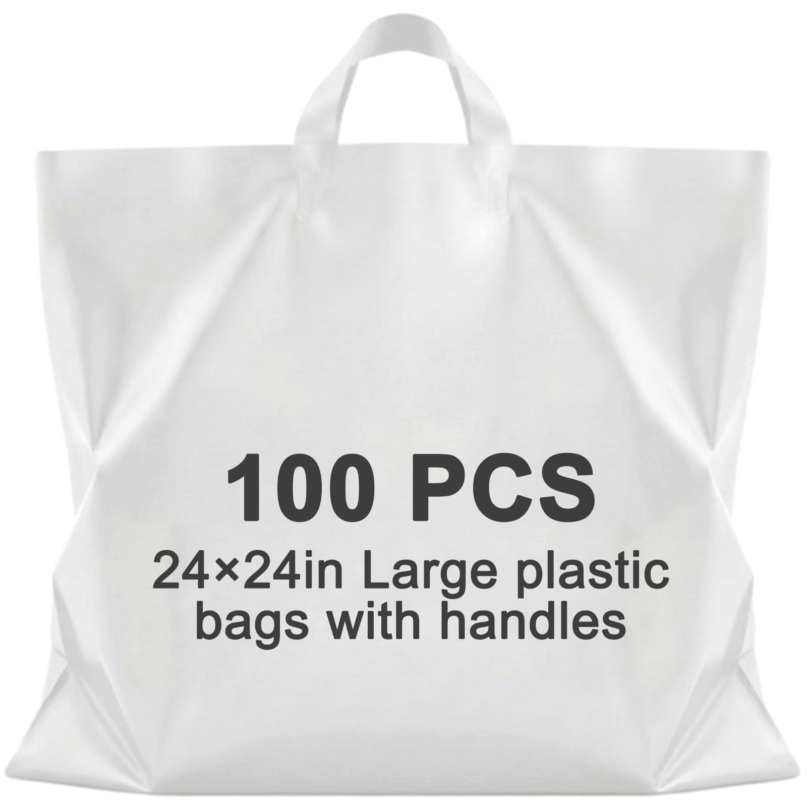Photo 1 of Qilery 100 Pack 24" x 24" Large White Plastic Shopping Bags with Handles Reusable Merchandise Gift Bags Bulk for Small Business Merchandise Retail Grocery Packaging Gift Giving