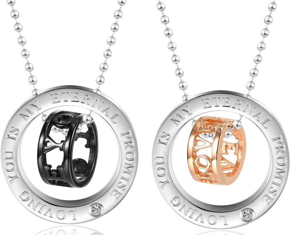 ANAZOZ Couple's Stainless Steel Jewelry Pendant Necklace Matching Set Hollow Rings Love,Free Engraving