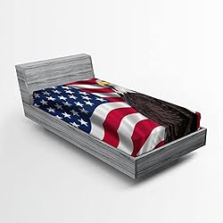 Ambesonne Eagle Fitted Sheet, American Flag a Avian
