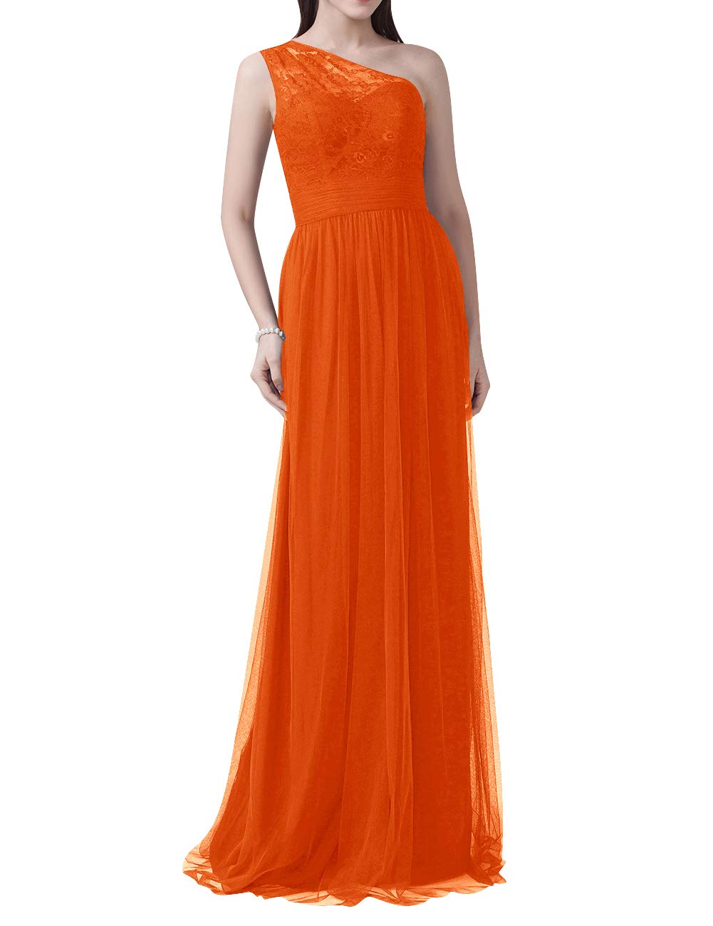 One Shoulder Bridesmaid Dresses Long Prom Evening Dresses Tulle