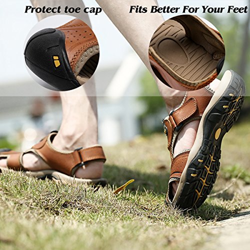 BINSHUN Sandals for Men Leather Hiking Sandals Athletic Walking Sports Fisherman Beach Shoes 