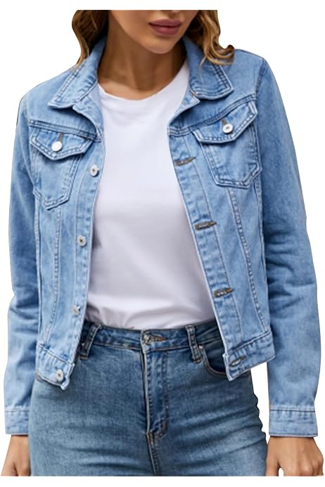 Chamarra De Mezclilla Mujer Mujer Chaqueta Vaquera Básica Casual