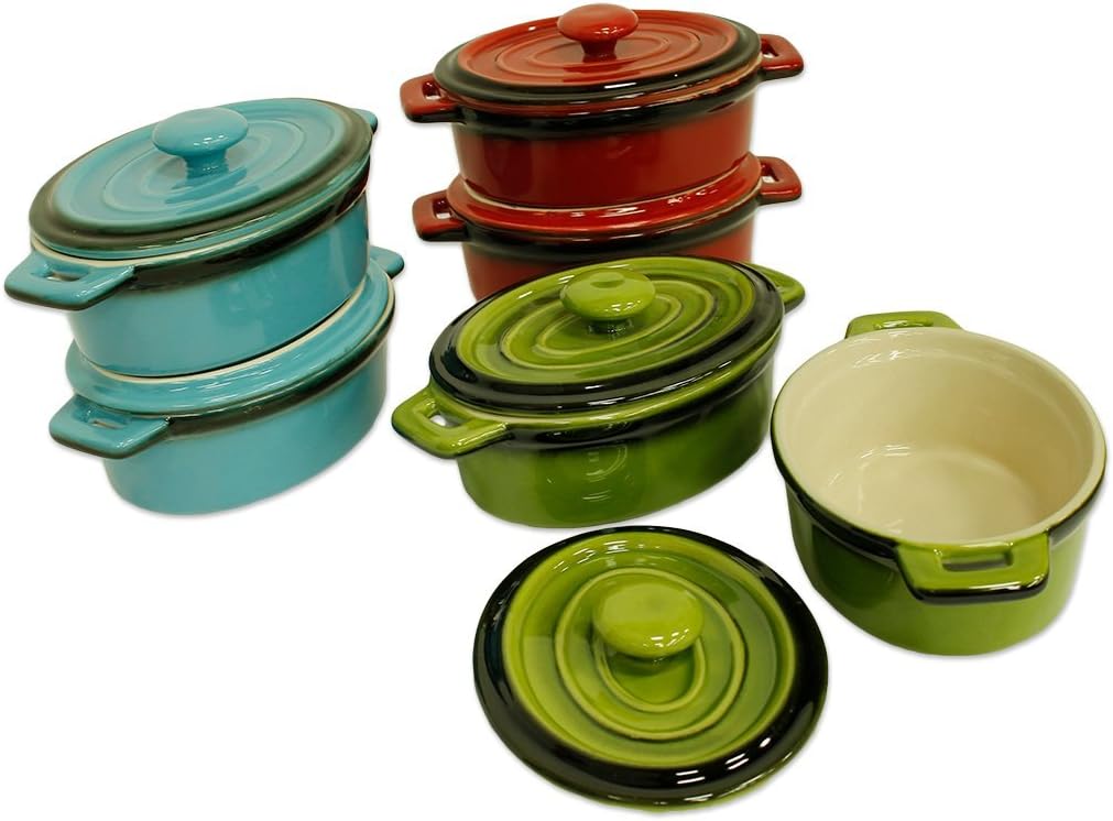 Kitchen Collection Set of 2 Mini Ceramic Casserole Baking Dishes Assorted Colors 08653
