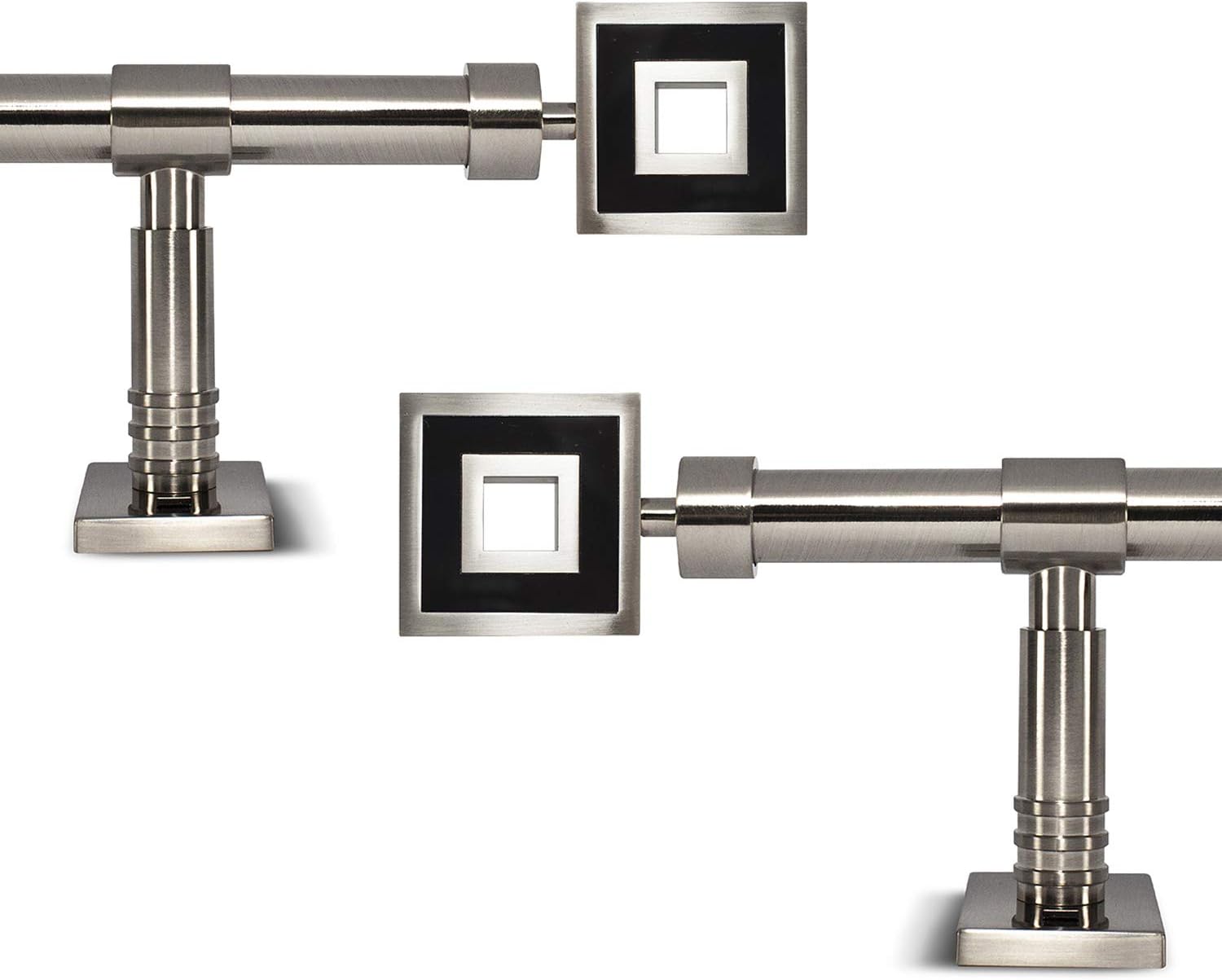 GCurtain Prominent Standard 3/4 inch Adjustable Easy Install Heavy Duty Decorative Window Curtain Rod Set, 26-48 inch, Brushed Finish with Black Acrylic (MAC9001-A)