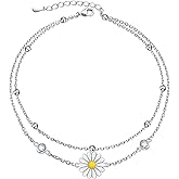 Anklets for Women 925 Sterling Silver Charm Layered Simulated Opal/Moonstone/Daisy/Infinity Summer Beach Ankle Bracelet Foot Chain Jewelry Birthday Valentine's Day Mother's Day Gift