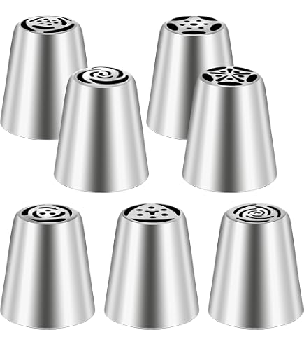 7 PCS Stainless Steel Round Hole Piping Tips Set For Cake Decorating - Icing Nozzles For Cupcakes, Cookies, Buttercream & DIY Baking