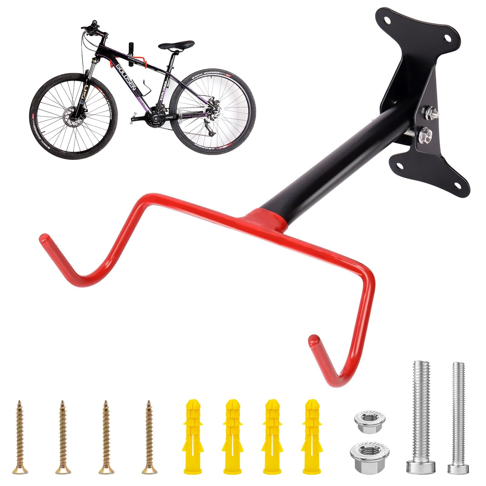 Yauhar 1 Pack Bike Wall Mount Hanger with Mounting Screws, Horizontal Foldable Bicycle Indoor Storage Rack, Cycling Mounted Hooks for Mountain, Road, Hybrid Bikes in Garage or Home