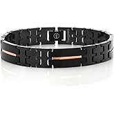 NEW Black Plated Tungsten Carbide Men's Bracelet with Rose Gold IP Stripe