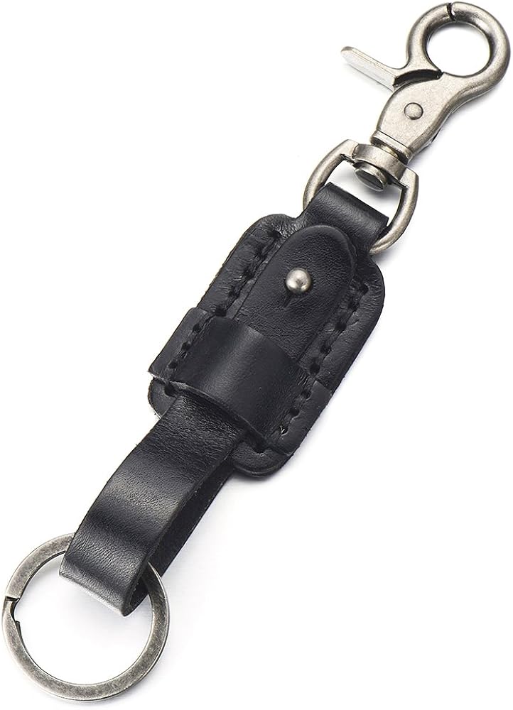 COOLSTEELANDBEYOND Black Leather Belt Loop Keychain Key