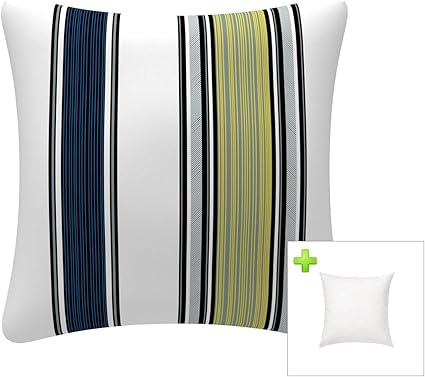 fbts prime cojines decorativos para exteriores con relleno para fundas de cojines con rayas blancas y negras 46 cm x 46 cm cojines cuadrados para