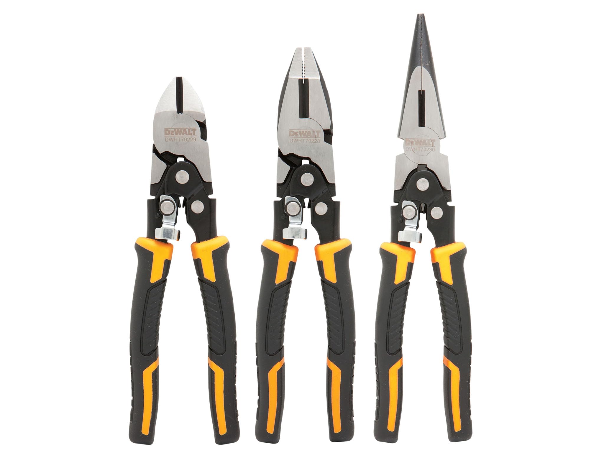 Dewalt Compound Action Pliers Set, 3 Piece. Compound Action Design Allows for 70% More Cutting Power Over Standard Cutting Pliers.