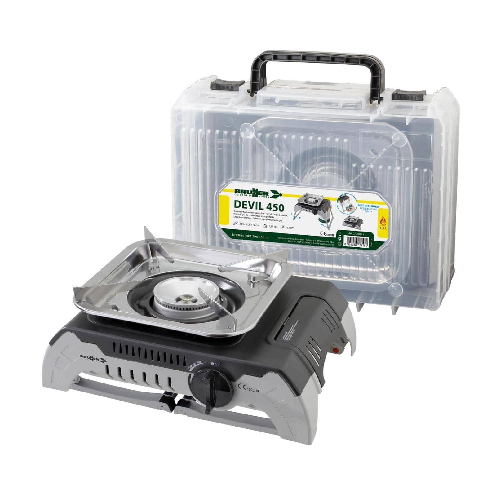 Brunner 0708014N Devil 450 Tragbarer Camping-Gaskocher, faltbar, Verwendung mit Kartuschen mit Gewinde von 450 g, Leistung 2,4 kW, mit Transportkoffer, Grau 6