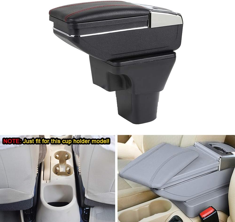 MyGone Center Console Armrest Box for Hyundai Accent 2006-2011, Car Interior Accessories Leather Arm Rest Organizer with Adjustable Cup Holder Removable Ashtray Gray