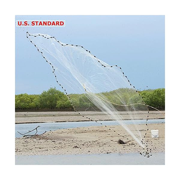 Pisfun-American-Saltwater-Fishing-Cast-Net-for-Bait-Trap-Fish-4ft6ft8ft10ft12ft-Radius-14-Inch-Mesh-Size