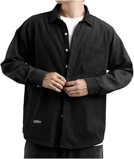Amazon フラップカッシュ 長袖シャツ 薄手 コーデュロイ 羽織り 無地 ゆったり ポケット付き カジュアル デザイン メンズ シャツ 通販