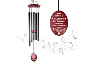 HOWARMER windchimes Sympathy Memorial Wind Chimes – 33" Tuned Wind Chime with “Your Life was a Blessing” Saying, Red Wood Wind Sail for Loss of Loved One, Bereavement Gift for Mom, Dad, Grandma or Friend