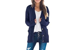 MEROKEETY Women's 2024 Fall Long Sleeve Cable Knit Sweater Open Front Cardigan Button Loose Outerwear