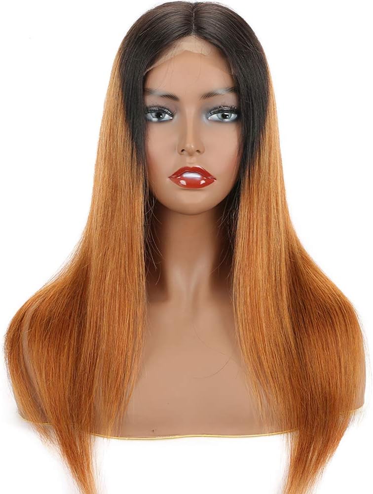 YanT HAIR Lace Front Wigs Human Hair For Women 4X4 Size Lace Straight Wig Ombre 1B/30 Color, T1b/30 Color, 12 inches - Image 3