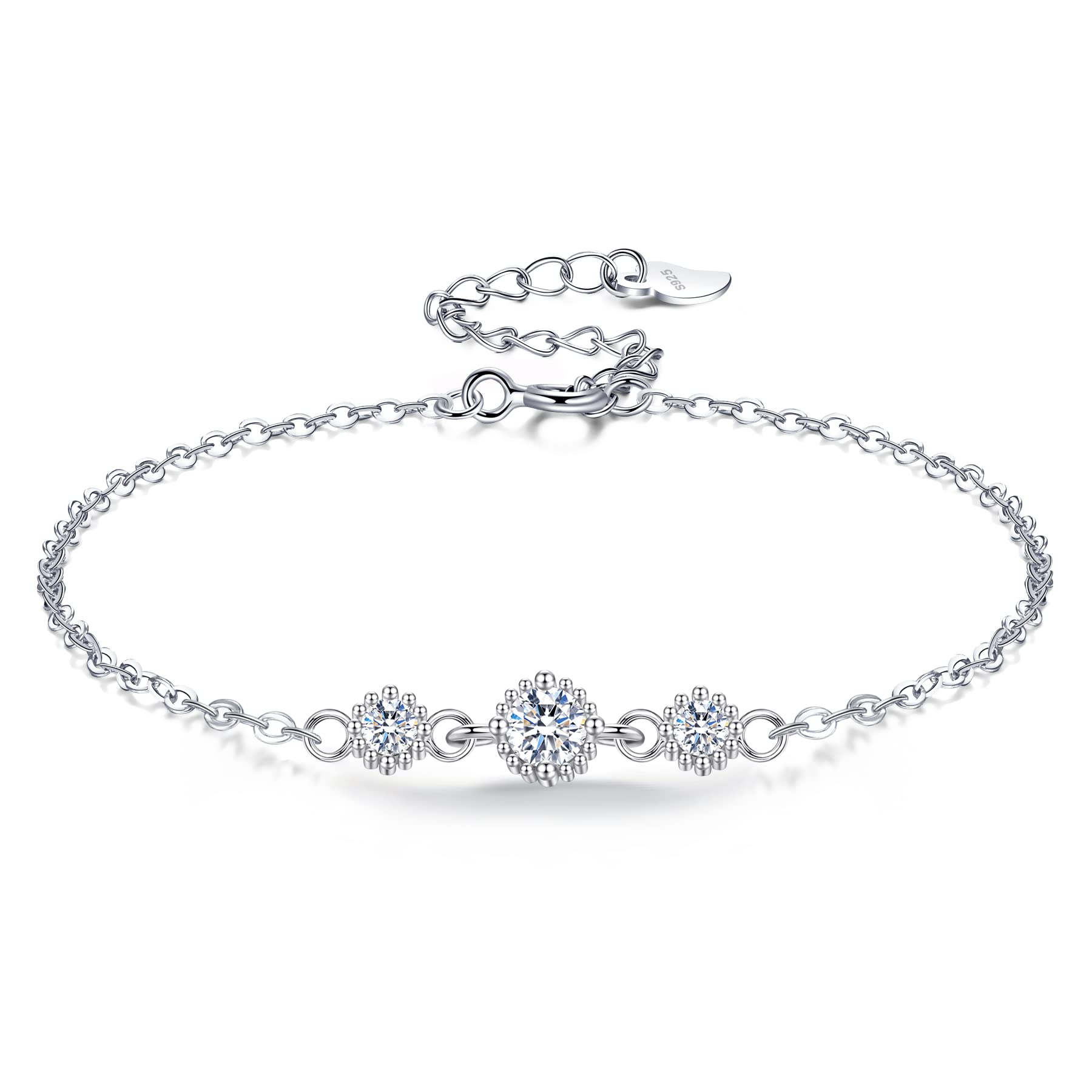 VANSZA Silver Bracelet For Women 925 Sterling Silver With Sparkling 3 Zirconia Diamond,Bracelets For Ladies Girls Wife | Jewellery Gifts for Her