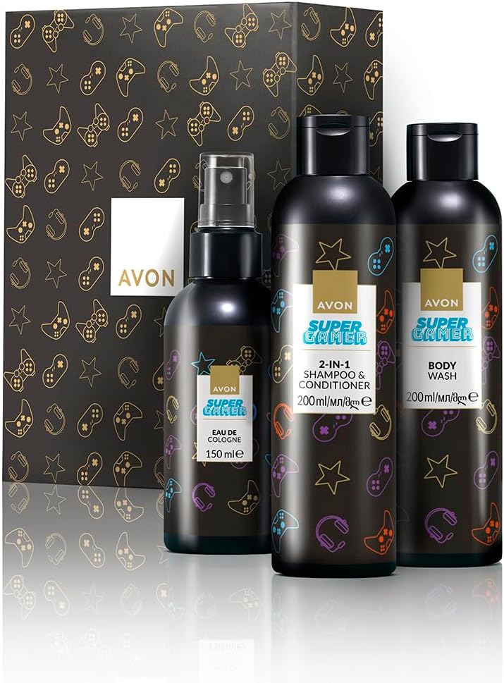 Avon Kids Super Gamer 3 Piece Gift Set Shampoo Body Wash Cologne