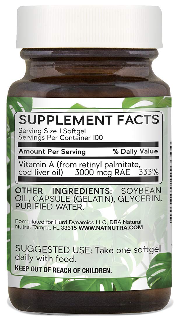Natural Nutra Vitamin A 10,000 IU, Retinol Palmitate Dietary Supplement from Cod Liver Oil