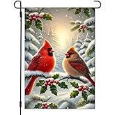 Winter Cardinal Garden Flag 12x18 Double Sided, Burlap Holiday Xmas Garden Flags Winter Outdoor Decorations Small Christmas Yard Lawn Flags for Outside