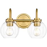 Audickic Bathroom Light Fixtures, 2-Light Brushed Gold Vanity Lights with Globe Clear Glass, Champagne Bronze Vanity Lighting