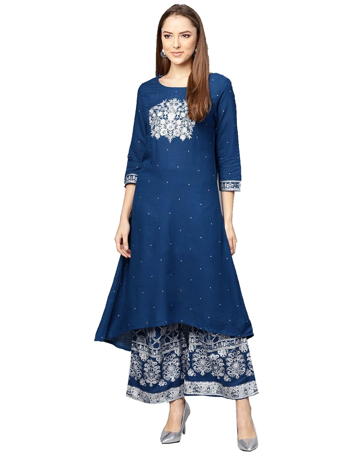 ishin women blue viscose rayon printed palazzo kurta set