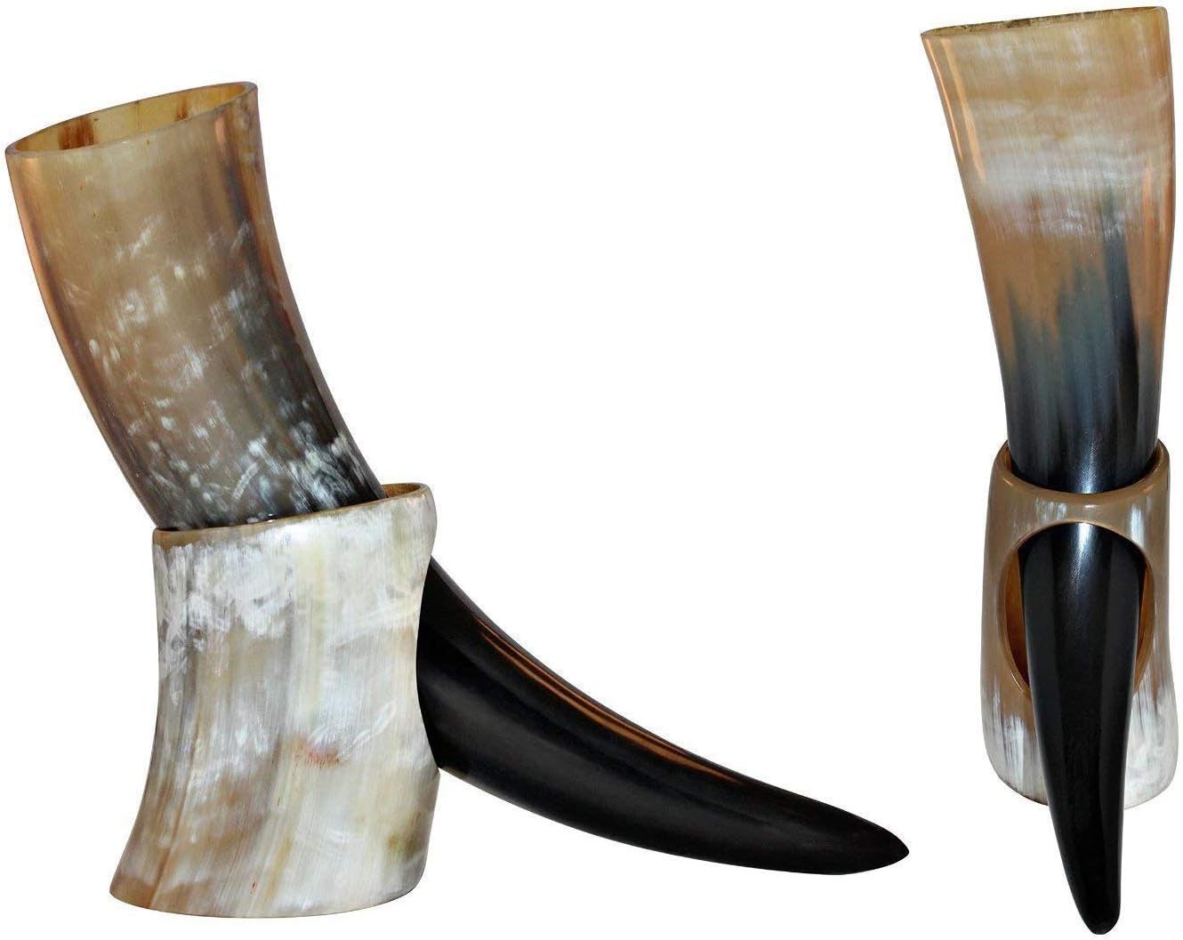 Natural Style Viking Drinking Horn with stand - Authentic Medieval Inspired Mug (16 oz)