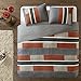Comfort Spaces Quilt Set Trendy Casual Fun, Vibrant Color Design, Hypoallergenic All Season, Lightweight Coverlet Bedspread Cozy Kids Bedding & Sham Full/Queen Pierre Grey Orange Stripe 3 Piece