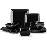 vancasso Soho Dinnerware Sets 12 Pieces, Black Stoneware Square Place Setting, Plates and Bowls Sets, Dinner Plate, Dishes Se