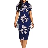 oxiuly Women's Vintage Floral Flare Party Wedding Stretch Bodycon Dresses Casual Work Pencil Dress OX183