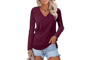 TICTICMISS Women's Long Sleeve V Neck T Shirts Henley Tops Button Down Shirts Fall Blouses