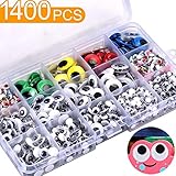 1400Pcs Googly Wiggle Eyes with Self-Adhesive in Portable Plastic Box, Round Wobbly Eyes Sticker Multi Colors and Sizes for DIY Craft Scrapbooking Decorations