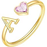 GLEZZA 14K Gold Plated Initial Birthstone Rings for Women Teen Gifts | Adjustable Size Stackable Letter A-Z Birthstone Rings,Dainty Christmas Birthday Jewelry Gifts for Mother Daughter