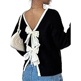 Molisry Women's Pullover Sweaters Sexy Long Sleeve Crew Neck Open Back Dressy Fall Bow Sweater 2025
