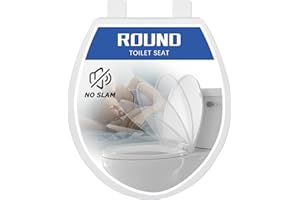 Round Toilet Seat, Standard 16.5” Slow/Soft Close Round Toilet Seat for Round Toilets, No-Slam Quiet-Close Lid, Easy-to-Insta